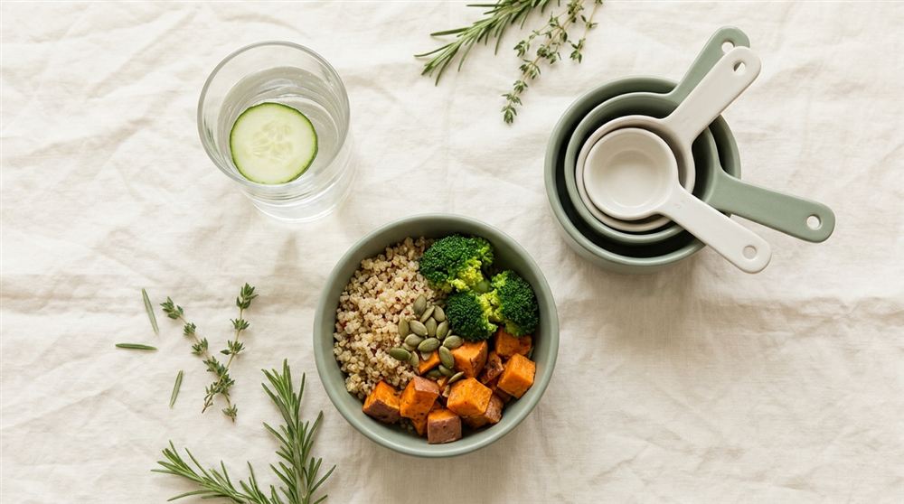 Fiber and water rich foods flat lay
